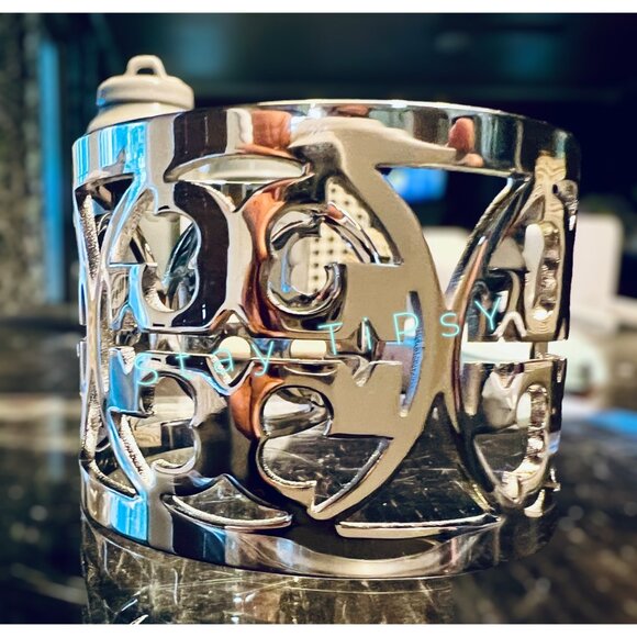 Tory Burch Silver Miller Logo Bangle Bracelet - Picture 7 of 9